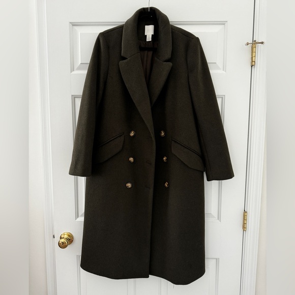 H&M Knee-length Coat Long sleeve Moss green - Picture 2 of 3